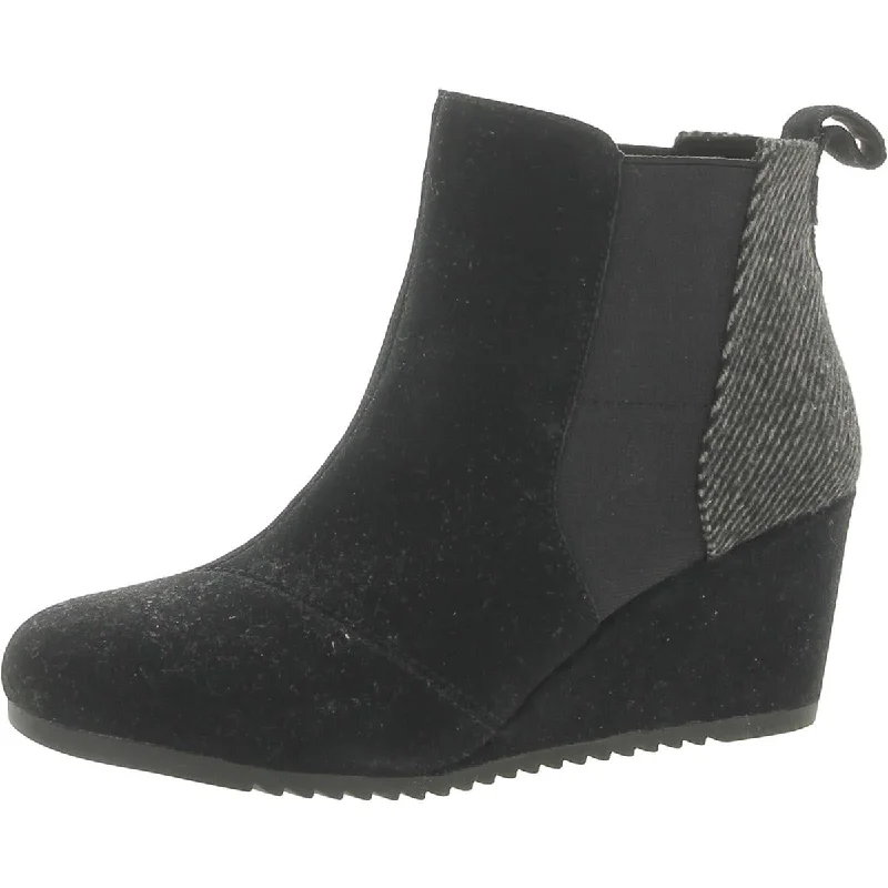 Toms Womens Emery Cozy Leather Ankle Wedge Boots