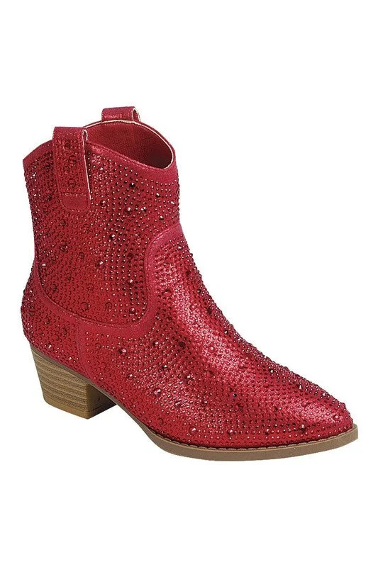 Red Rhinestone Boots - Short Western