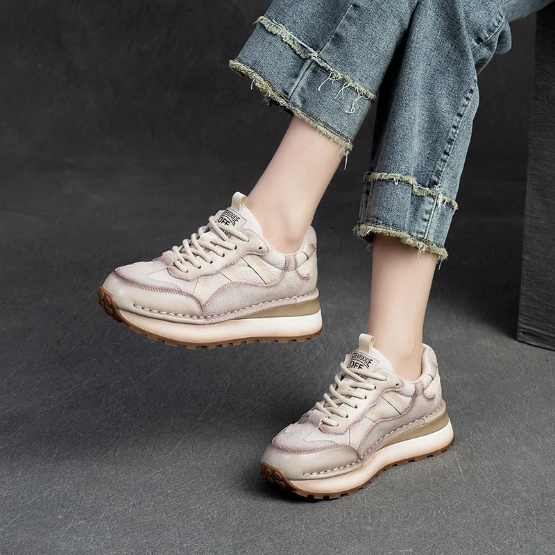 Women Fashion Color Matching Leather Casual Sneakers