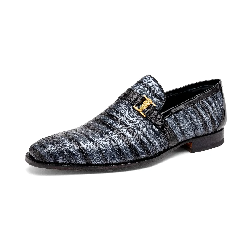 Mauri Elegante 4709-6 Men's Shoes Two-Tone Gray & Black Balera Fabric / Alligator / Patent Leather Slip-On Loafers (MA5568)