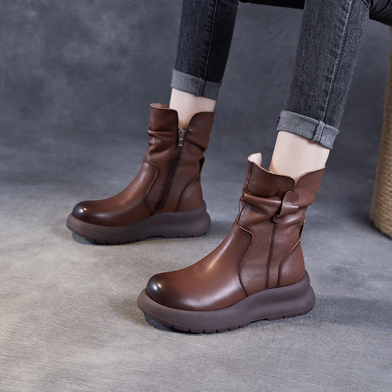 Women Vintage Soft Leather Mid-Calf Boots