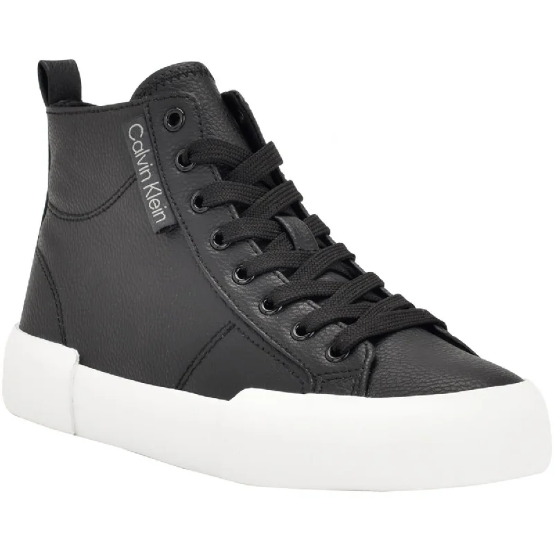 Calvin Klein Womens Faux Leather Embossed High-Top Sneakers