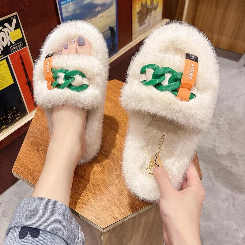 Summer Female  Large Size Thick Soled Fur Slippers