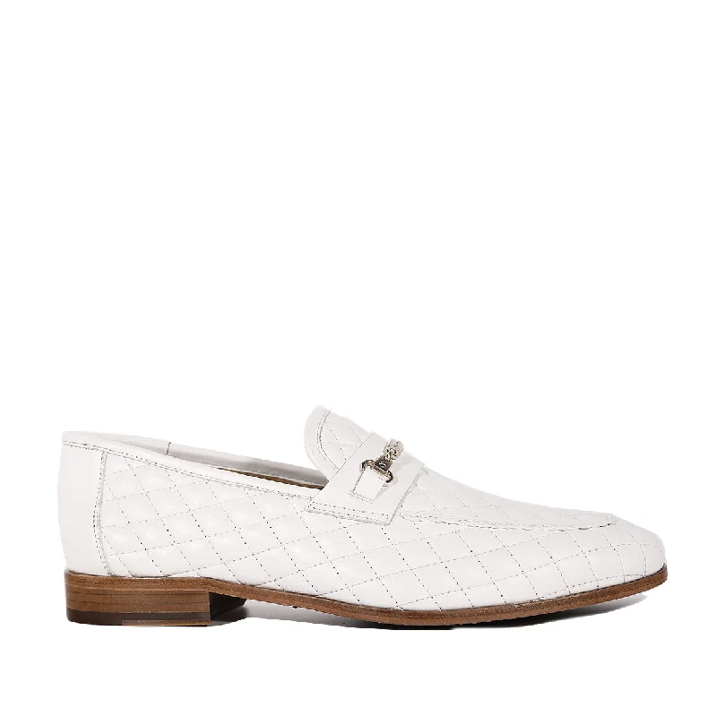 Mezlan S20618 Men's Shoes White Quilted Calf-Skin Leather Casual Slip-On Loafers (MZS3615)