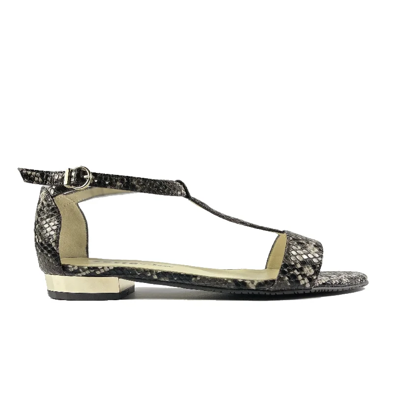 'Olive' flat vegan sandal by Zette Shoes - black snakeskin