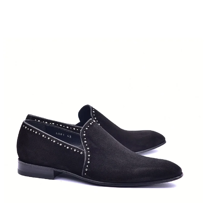 Corrente C04 4981S Men's Shoes Black Plain Suede / Calf Skin Leather with Studs Loafers (CRT1370)