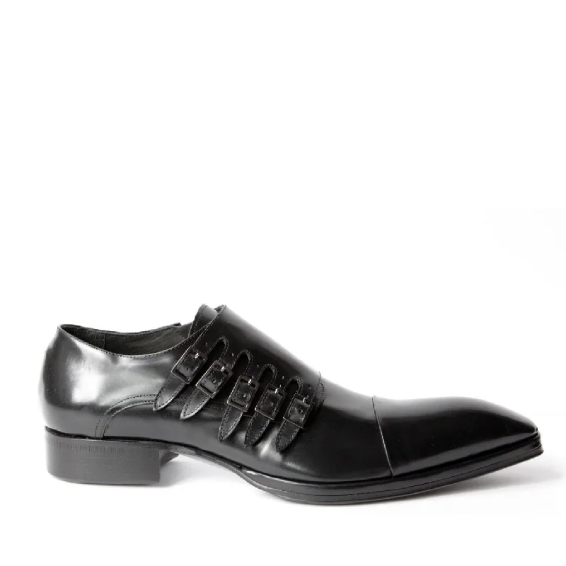 Jo Ghost 1552 Men's Shoes Montalcino Black Calf-Skin Leather Monk-Straps Loafers (JG5320)