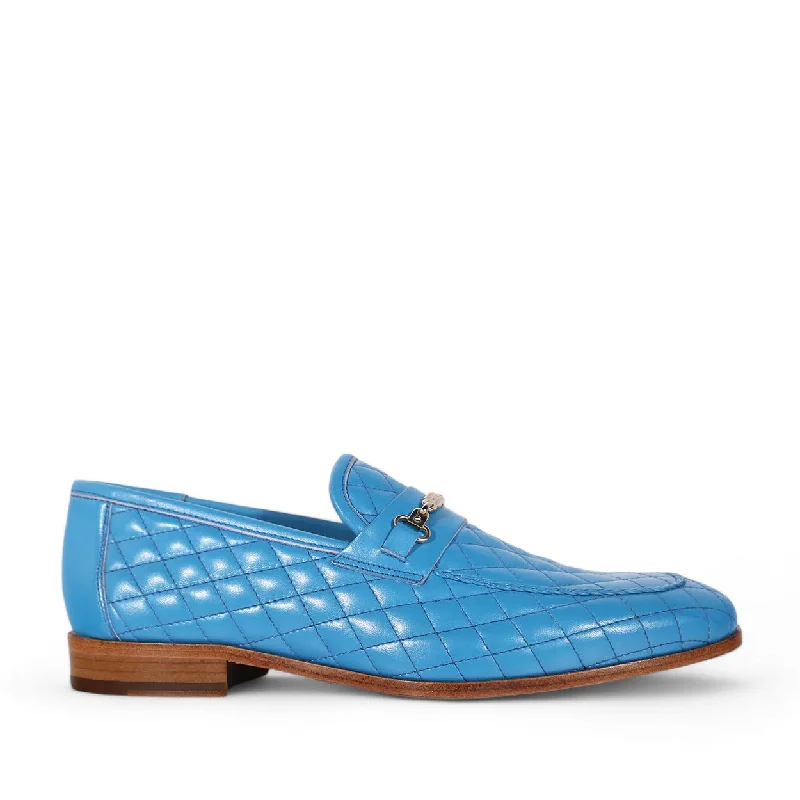 Mezlan S20618 Men's Shoes Turquoise Quilted Calf-Skin Leather Casual Slip-On Loafers (MZS3614)