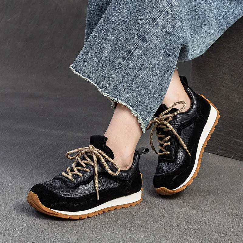 Women Vintage Patchwork Leather Casual Training Sneakers