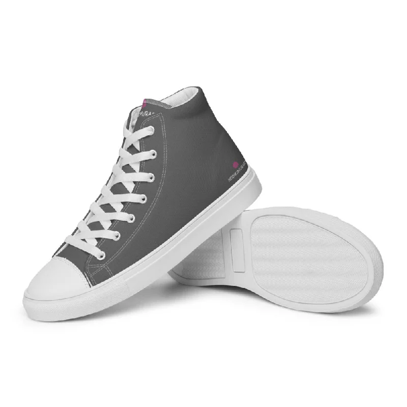 Grey Ladies' High Top Sneakers, Solid Grey Color Best Women’s High Top Canvas Tennis Shoes